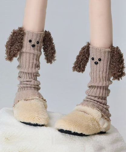 Cute Cartoon Coffee Fuzzy Fur Knit Sock Covers