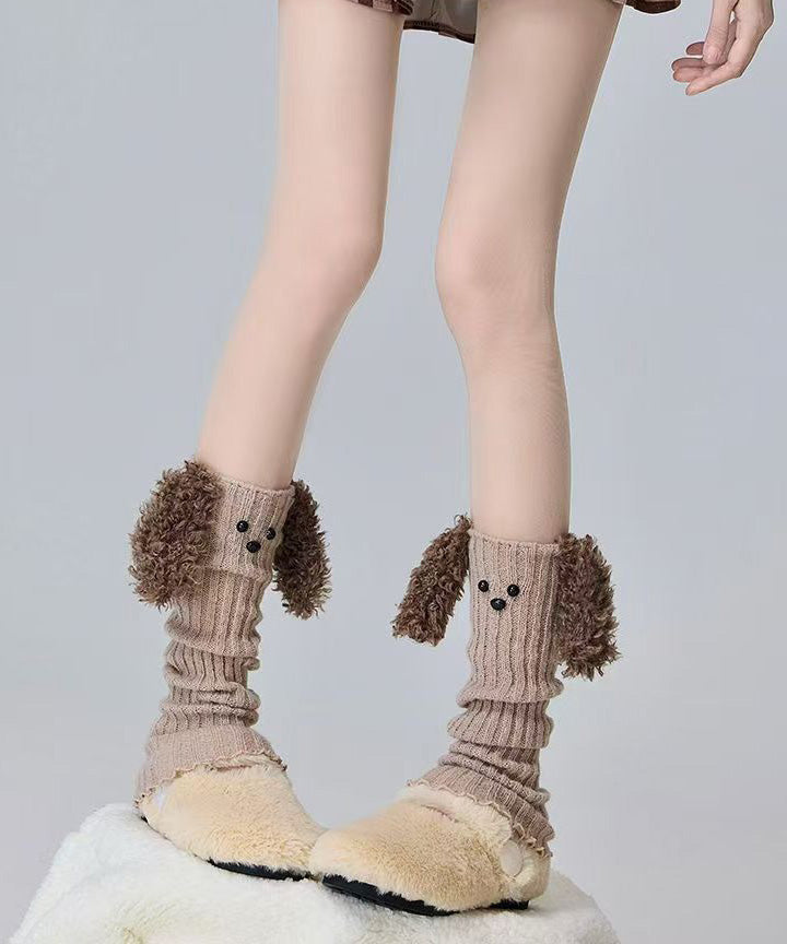 Cute Cartoon Coffee Fuzzy Fur Knit Sock Covers