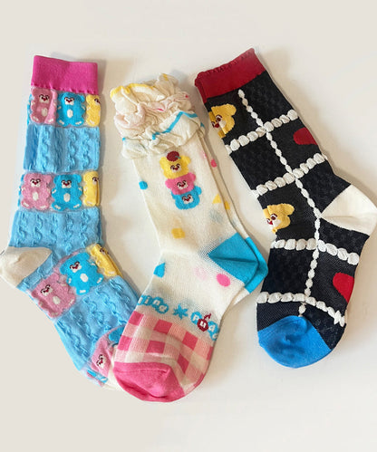 Calcetines de media pantorrilla de malla fina con estampado de jacquard y dibujos animados