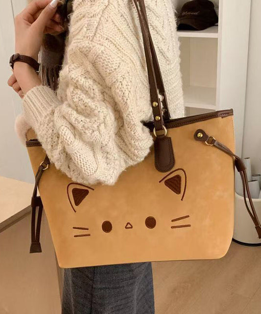 Cute Cate Large Capacity Rivet Faux Leather Satchel Handbag