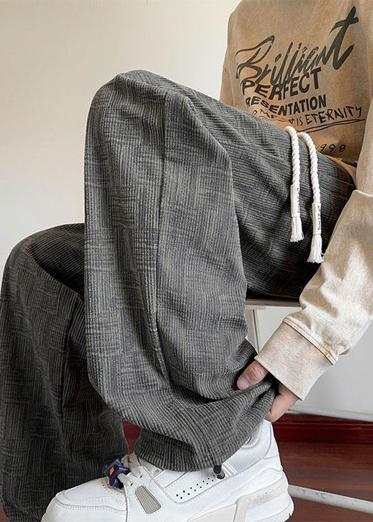Cute Dull Grey Oversized Print Cotton Men Pants Bottoms Fall