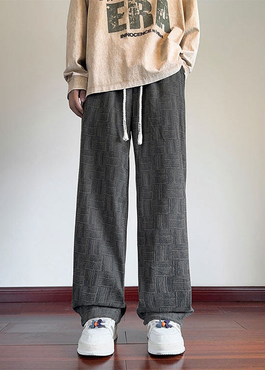 Cute Dull Grey Oversized Print Cotton Men Pants Bottoms Fall