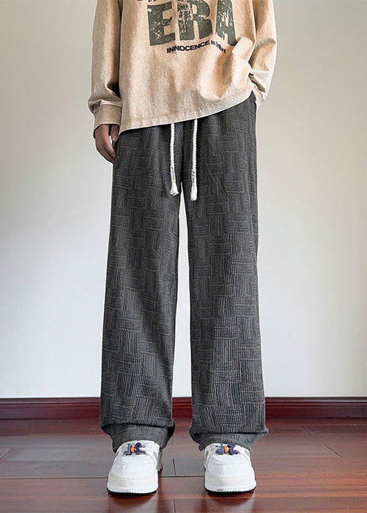 Cute Dull Grey Oversized Print Cotton Men Pants Bottoms Fall
