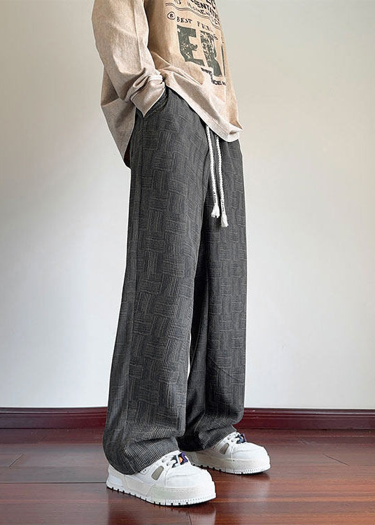 Cute Dull Grey Oversized Print Cotton Men Pants Bottoms Fall