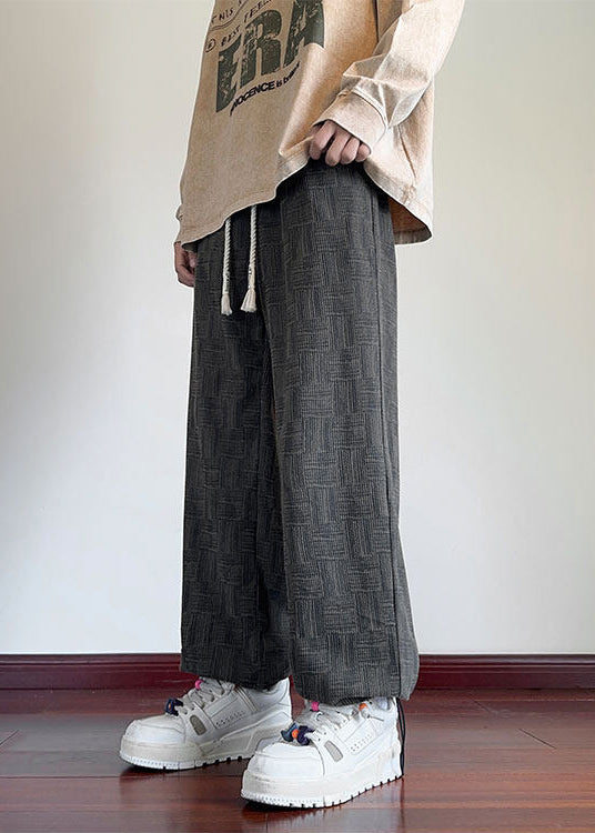 Cute Dull Grey Oversized Print Cotton Men Pants Bottoms Fall