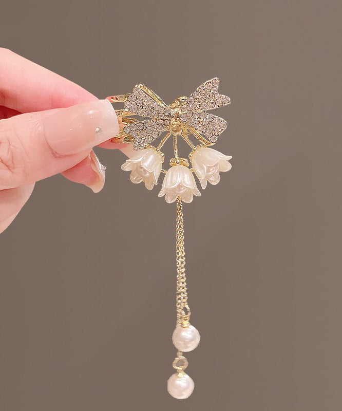 Cute Gold Alloy Zircon Pearl Lily Of The Valley Tassel Hairpin