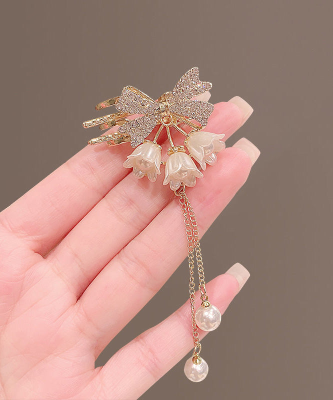 Cute Gold Alloy Zircon Pearl Lily Of The Valley Tassel Hairpin