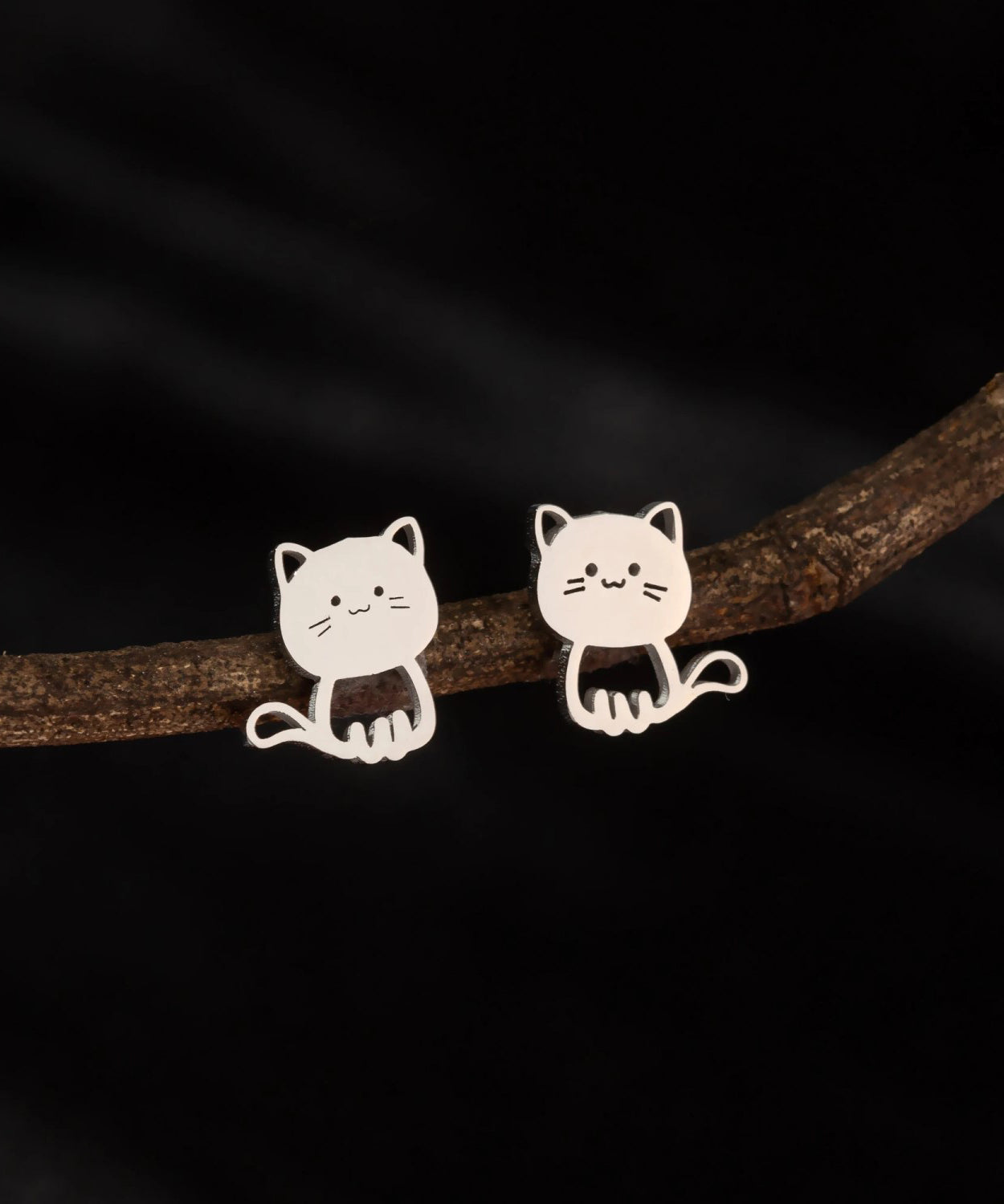 Cute Gold Pair Cartoon Stainless Steel Kitten Stud Earring