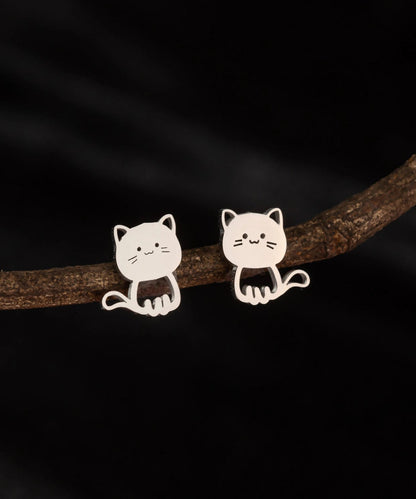 Cute Gold Pair Cartoon Stainless Steel Kitten Stud Earring