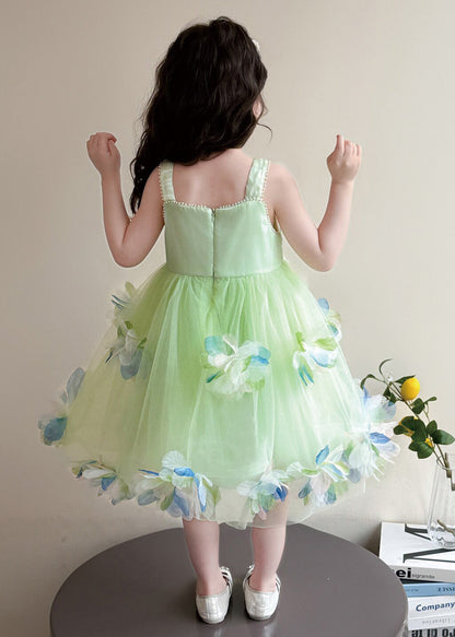 Cute Green Sequins Floral Tulle Kids Girls Holiday Dress Summer