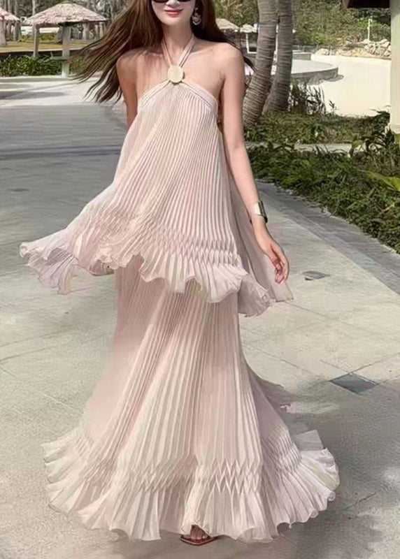 Cute Halter Patchwork Backless Fake Two-Piece Vacation Long Dresses Sleeveless