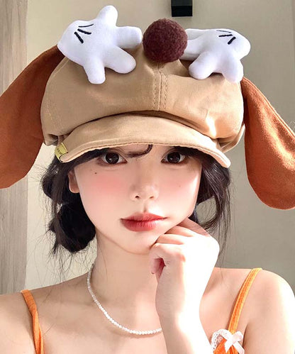 Cute Khaki Cartoon Dog Ears Versatile Breton Hat