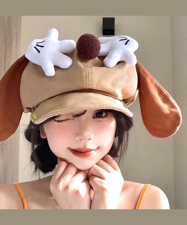 Cute Khaki Cartoon Dog Ears Versatile Breton Hat