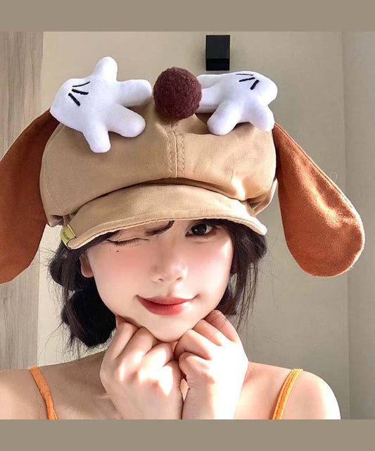 Cute Khaki Cartoon Dog Ears Versatile Breton Hat