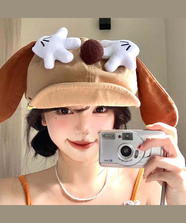 Cute Khaki Cartoon Dog Ears Versatile Breton Hat