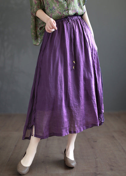 Süße Khaki Patchwork elastische Taille solide Ramie A Linie Röcke Sommer