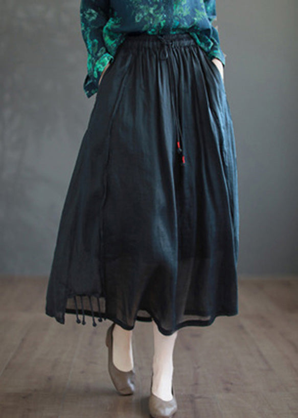 Süße Khaki Patchwork elastische Taille solide Ramie A Linie Röcke Sommer