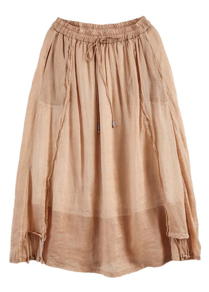 Süße Khaki Patchwork elastische Taille solide Ramie A Linie Röcke Sommer