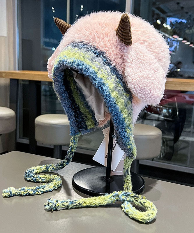 Bonito gorro boonie de punto de polar grueso y cálido de color caqui para invierno