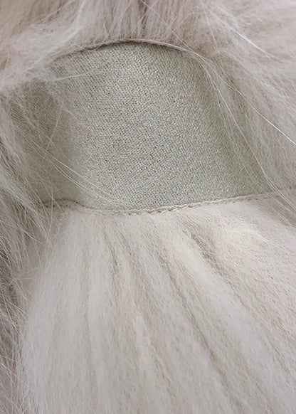 Niedliche hellrosa V-Ausschnitt-Mäntel aus Leder und Pelz mit Patchwork-Design für den Winter