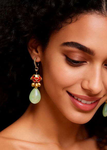 Cute Light Yellow Water Droplet Goldfish Gilding Drop Earrings