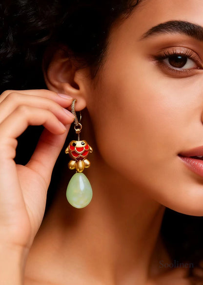 Cute Light Yellow Water Droplet Goldfish Gilding Drop Earrings