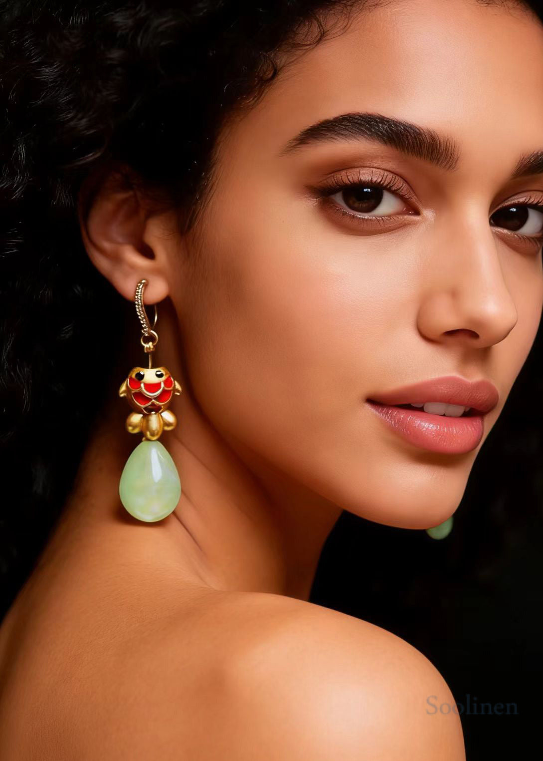 Cute Light Yellow Water Droplet Goldfish Gilding Drop Earrings