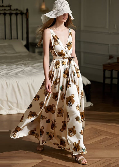 Cute Litter Bear Print Exra Large Hem Cami Dress Summer