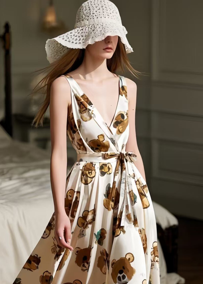 Cute Litter Bear Print Exra Large Hem Cami Dress Summer