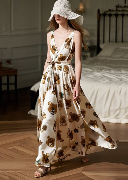 Cute Litter Bear Print Exra Large Hem Cami Dress Summer