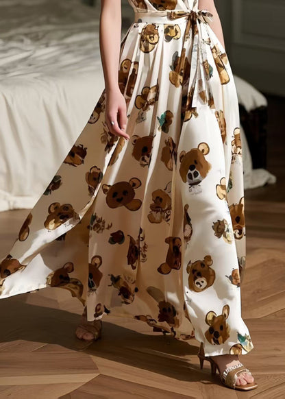 Cute Litter Bear Print Exra Large Hem Cami Dress Summer