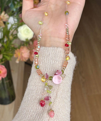 Cute Multicolor Alloy Little Strawberry Asymmetrical Beading Tassel Pendant Necklace