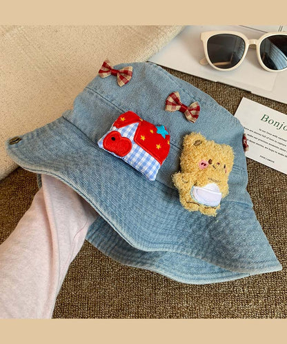 Cute Navy Butter Teddy Bear Bow Cowboy Bucket Hat