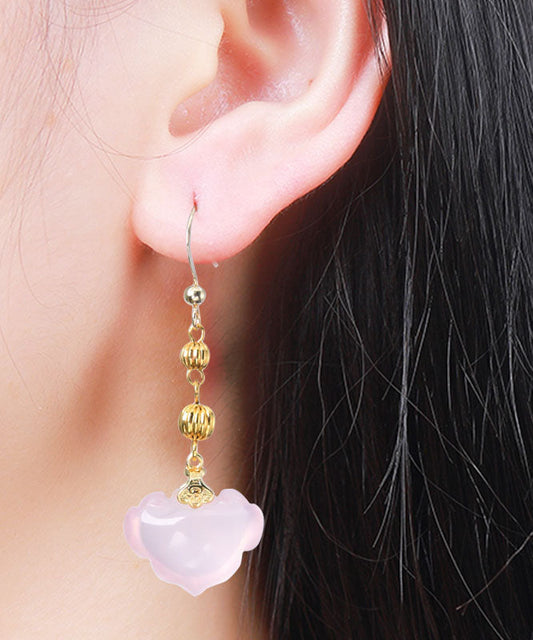 Lindos aretes colgantes de Ruyi con cristales de oro rosa de 14 quilates