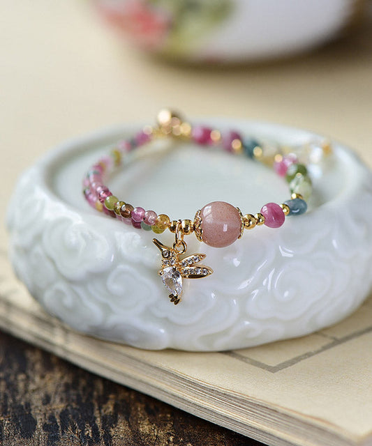 Süßes rosa 14 Karat Gold Zirkon Jade Kristall Charm Armband