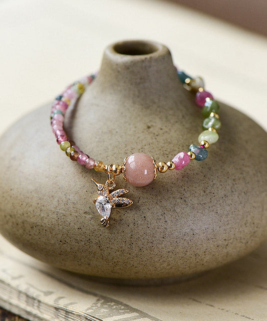 Süßes rosa 14 Karat Gold Zirkon Jade Kristall Charm Armband