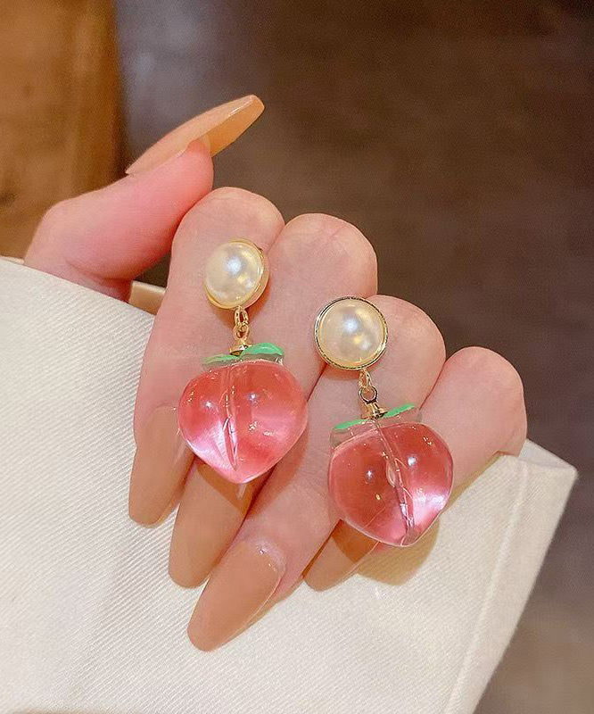 Cute Pink Alloy Acrylic Honey Peach Drop Earrings