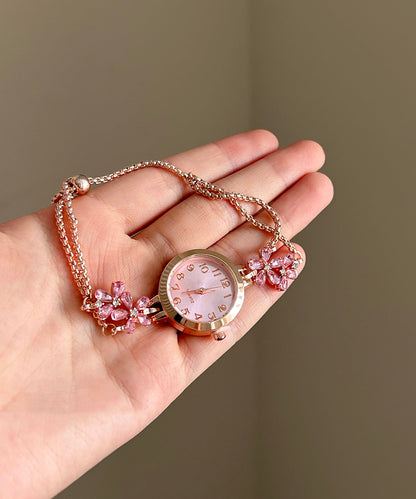 Bonitos relojes con borlas y cadena de circonitas florales de aleación rosa