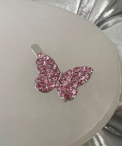 Cute Pink Alloy Zircon Butterfly Hairpin
