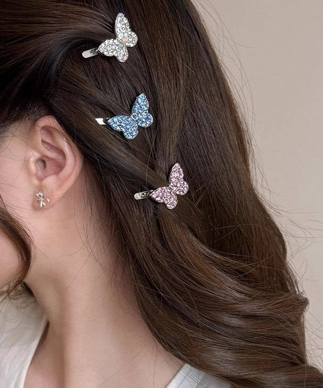 Cute Pink Alloy Zircon Butterfly Hairpin