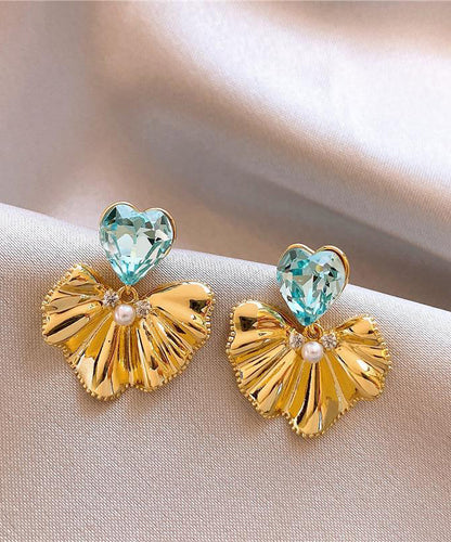 Cute Pink Copper Alloy Zircon Crystal Ginkgo Leaf Love Drop Earrings