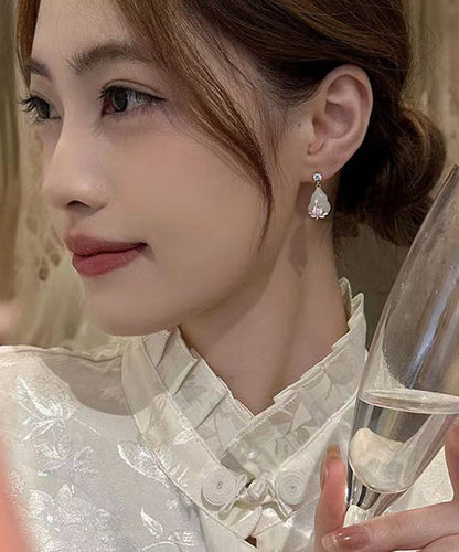 Cute Pink Copper Overgild Zircon Lotus Drop Earrings