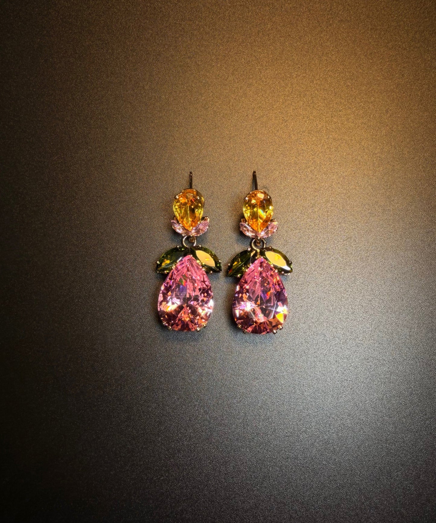 Cute Pink Copper Zircon Floral Water Droplet Drop Earrings