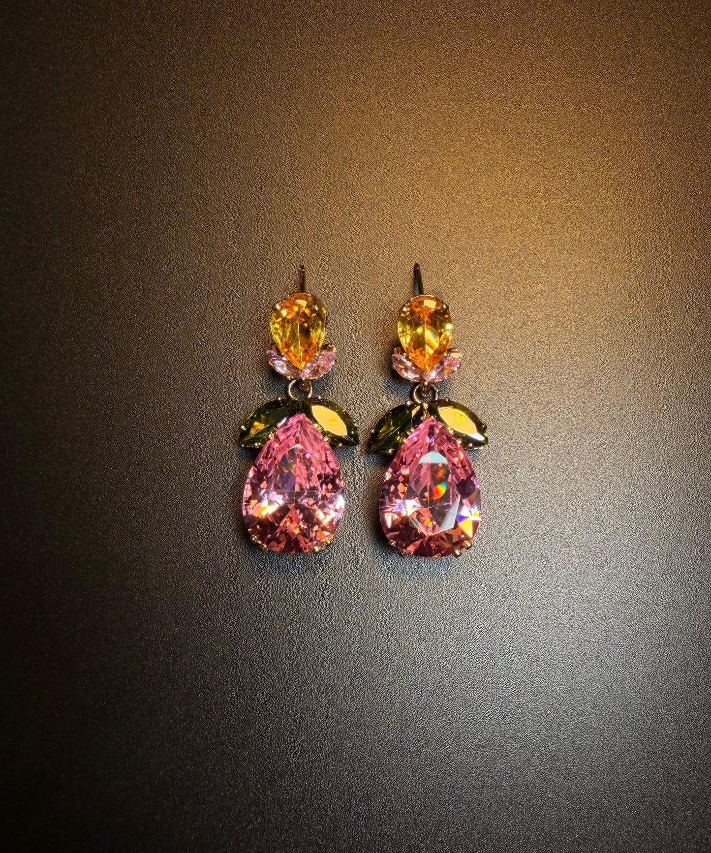 Cute Pink Copper Zircon Floral Water Droplet Drop Earrings