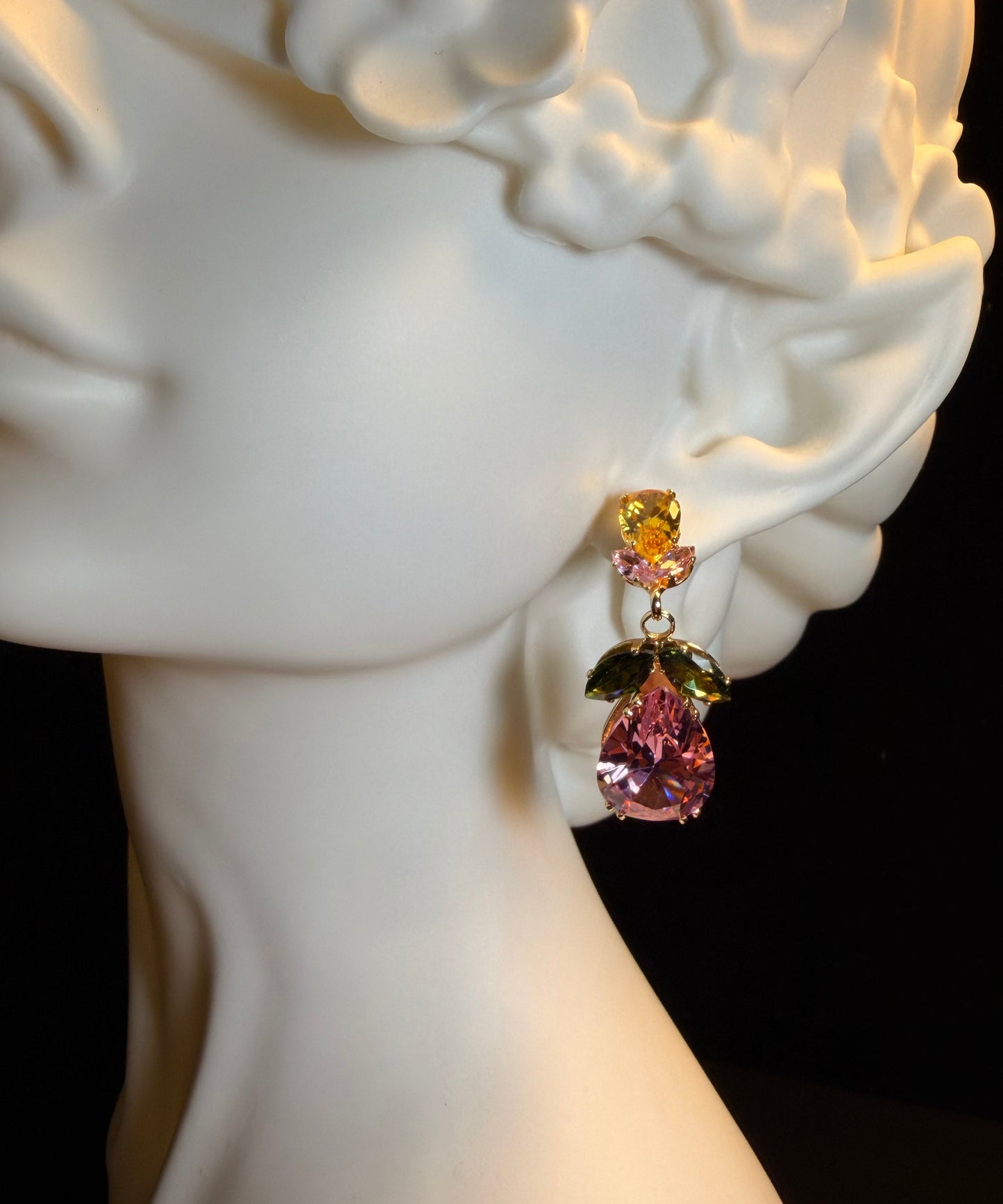 Cute Pink Copper Zircon Floral Water Droplet Drop Earrings