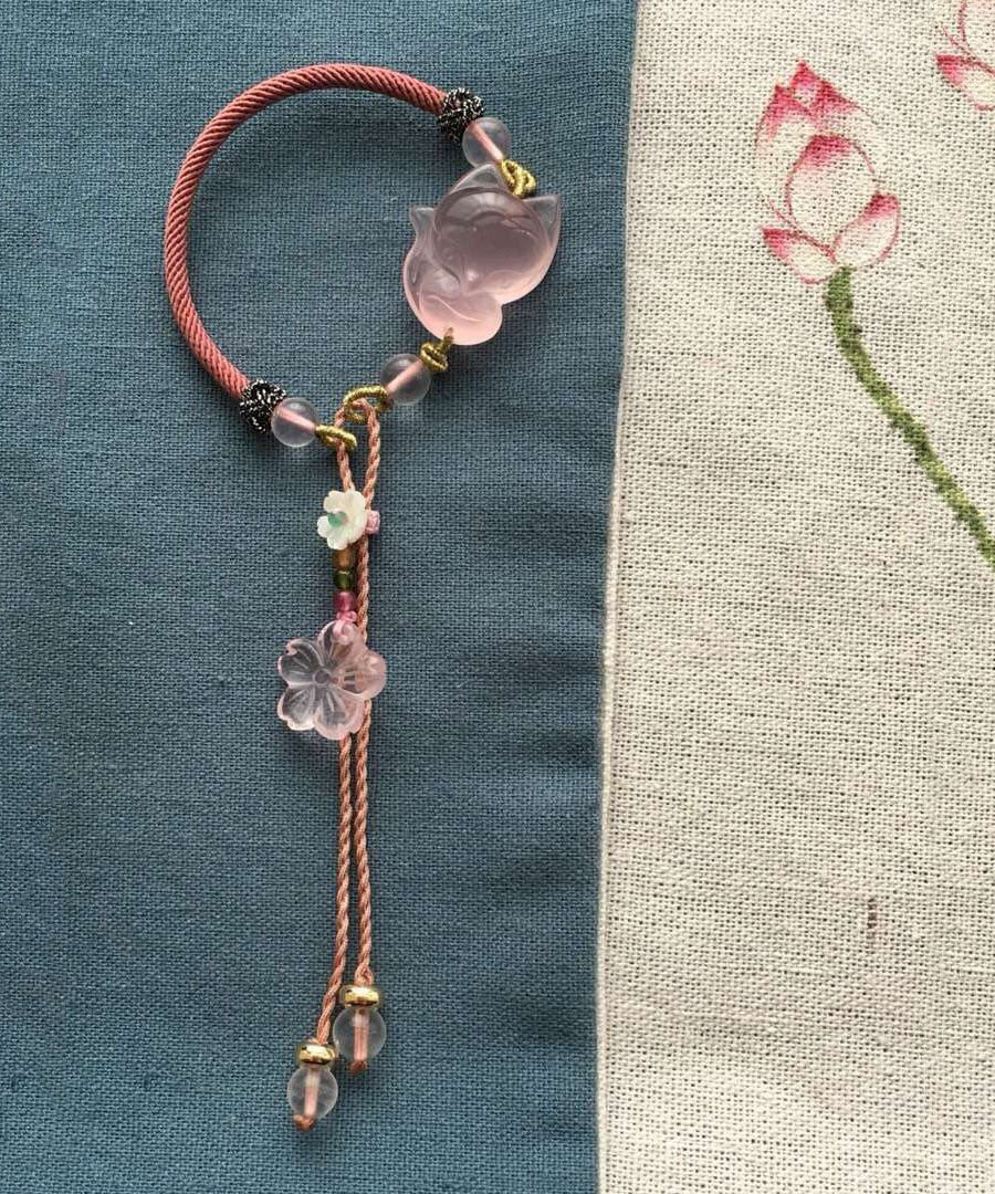 Süßes rosa handgestricktes Kristall-Furong-Stein-Fuchs-Charm-Armband