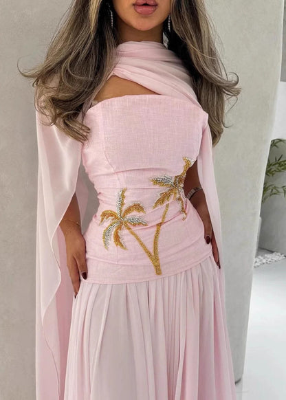 Cute Pink Nail Bead Shawl Long Dress Batwin Sleeve