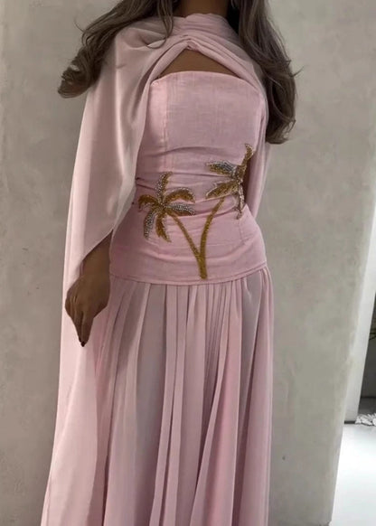 Cute Pink Nail Bead Shawl Long Dress Batwin Sleeve