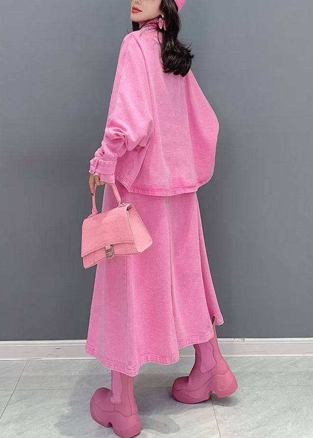 Cute Pink Peter Pan Collar Coats And Long Dresses Two Pieces Set Puff Sleeve