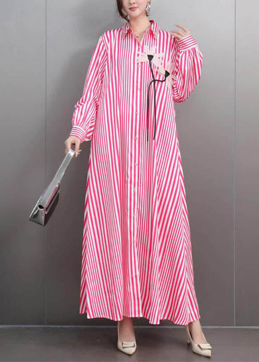 Cute Pink Peter Pan Collar Floral Maxi Dress Lantern Sleeve